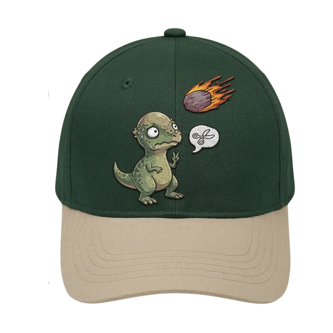 Dino - Rock-Paper-Scissors Embroidered Baseball Cap — Green & Beige