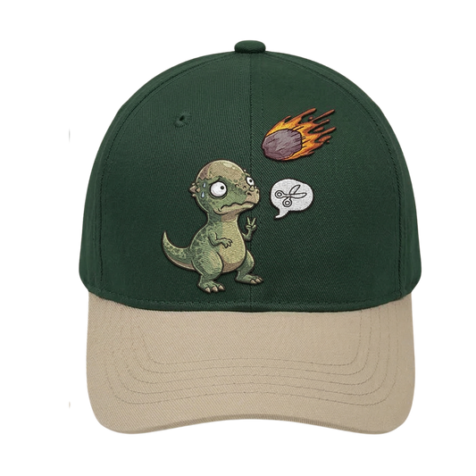 Dino - Rock-Paper-Scissors Embroidered Baseball Cap — Green & Beige