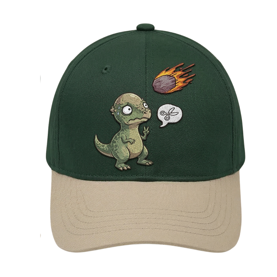 Dino - Rock-Paper-Scissors Embroidered Baseball Cap — Green & Beige