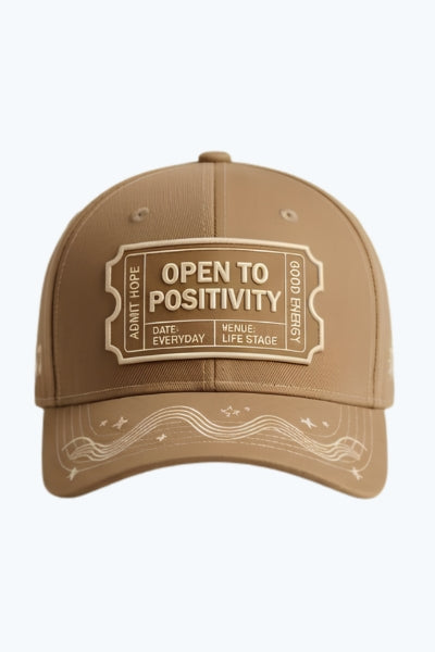 OPEN TO POSITIVITY - Embroidered Baseball Cap — Tan