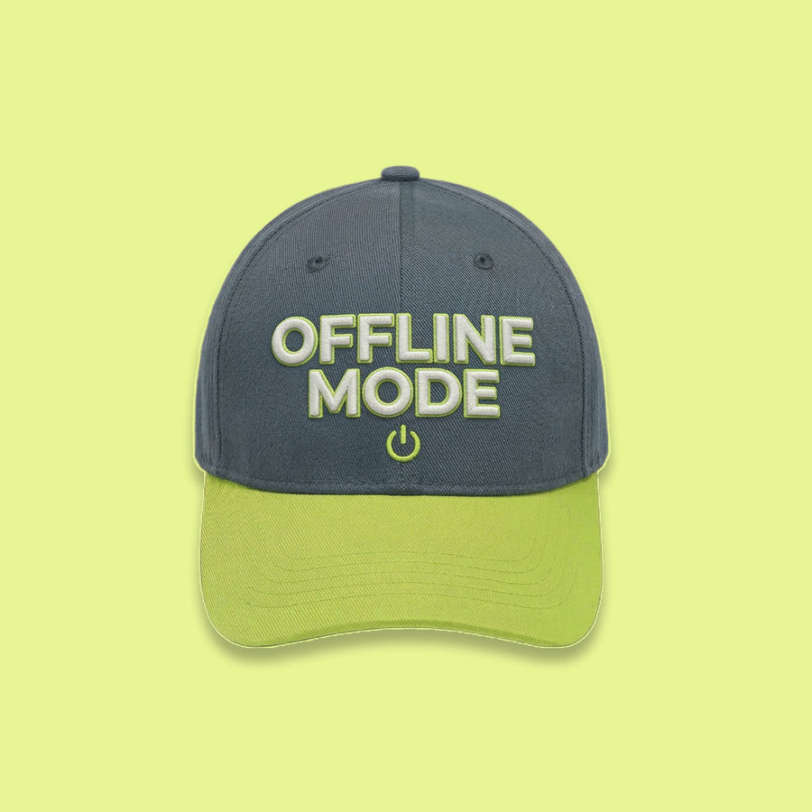 OFFLINE MODE - Digital Detox Embroidered Baseball Cap — Navy Blue & Lime